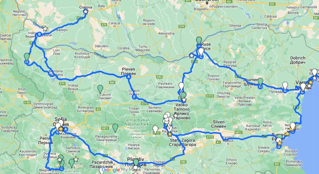 Bulgaria Tour Map ~ Custom tour ~ Azzurytt Trip Planning