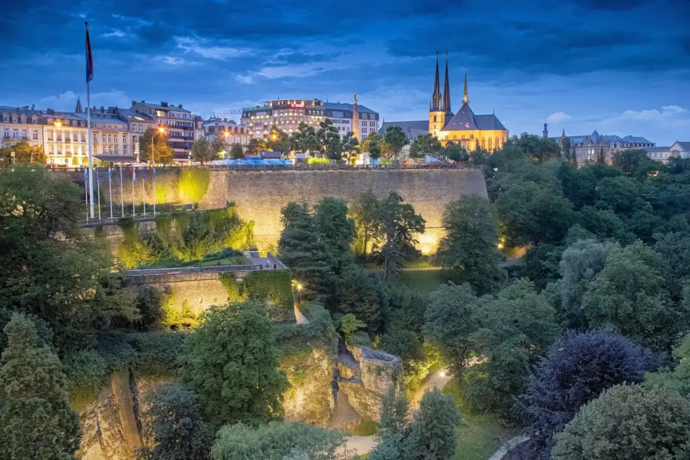 Parcs de la Petrusse with Cathedrale Notre-Dame. Luxembourg Family Travel -- Azzurytt Sensorial Experiences