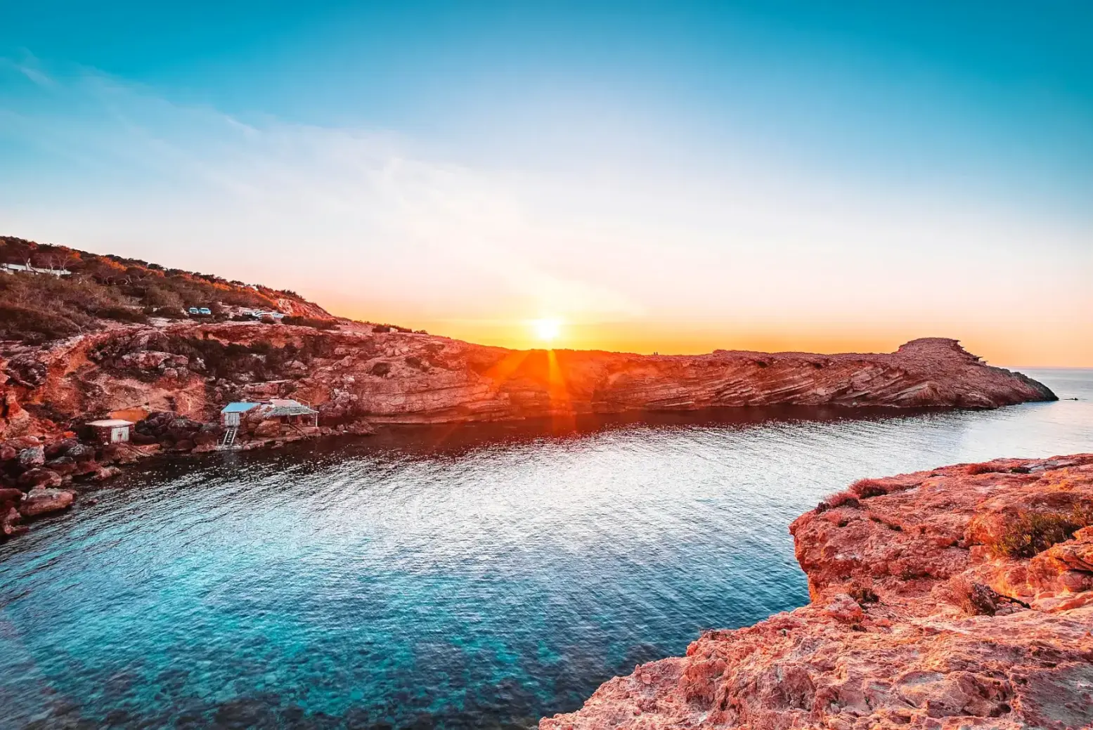 Punta Galera cove at sunset, Ibiza Island. Mediterranean Spain -- Azzurytt Coastal Serenity